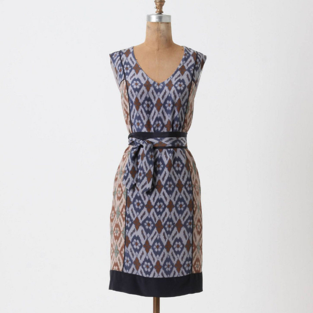 Anthropologie Spliced Ikat Shift Printed Silk Dress, Cocktail Party Sizes 2 & 4